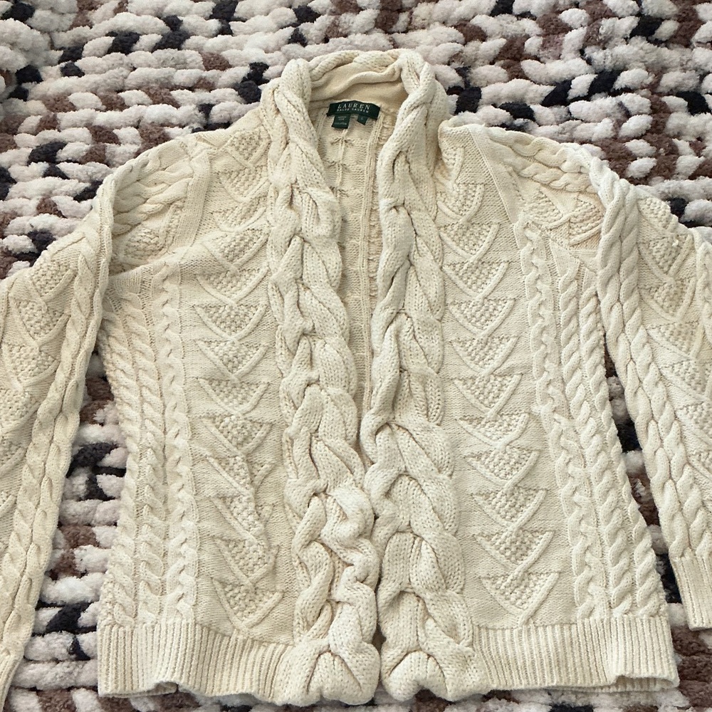 Ralph Lauren Cream Cable Knit Cardigan Sweater